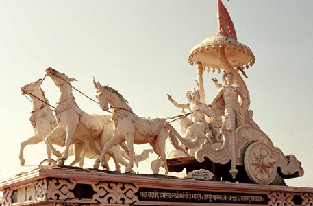 Arjuna und Sri Krishna auf dem Streitwagen
